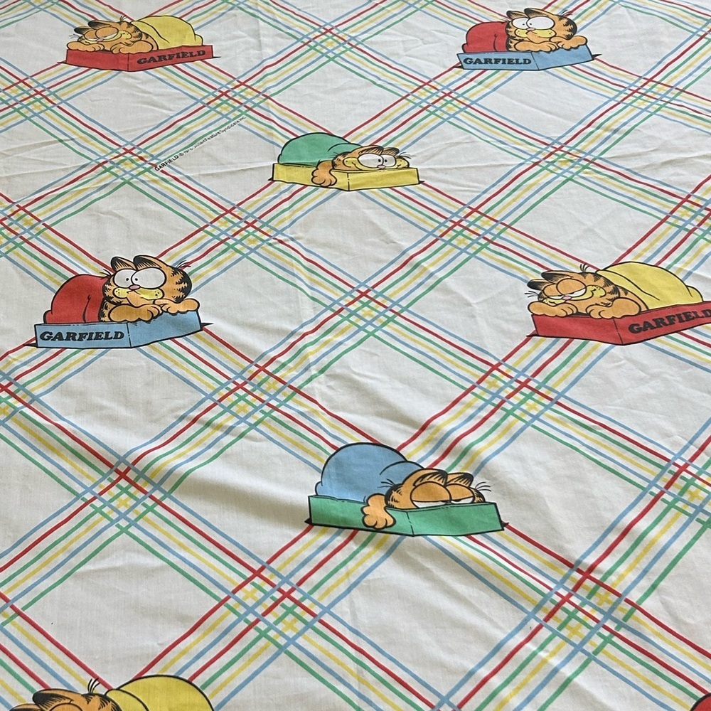 Marlborough Vintage Garfield Twin Flat Bed Sheet Primary Color Stripes 1978 USA